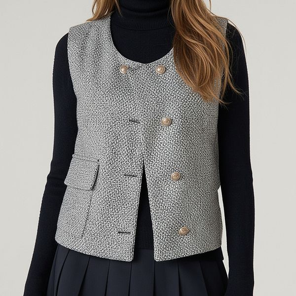 

Женский топ-жилет с фактурной застежкой на пуговицах и асимметричным подолом Anna-Kaci, Gray