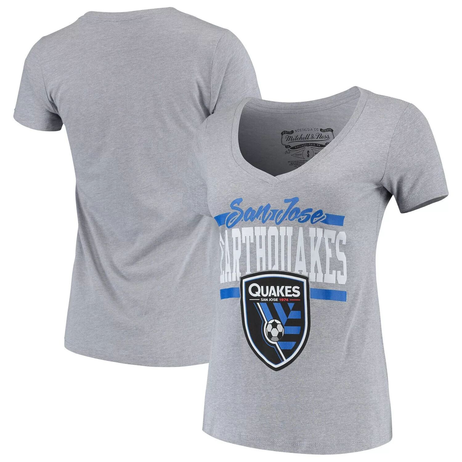 

Женская серая футболка с рисунком Mitchell & Ness San Jose Earthquakes MVP Bar, Серый, Женская серая футболка с рисунком Mitchell & Ness San Jose Earthquakes MVP Bar