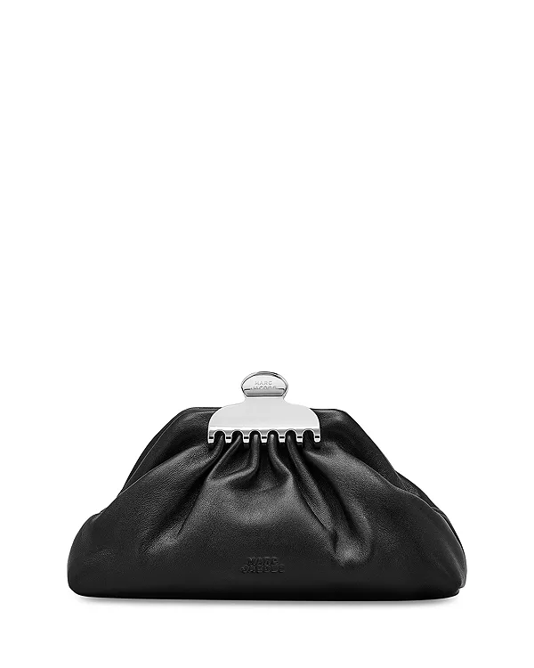 Гламурный кожаный клатч с зажимом-крабиком Marc Jacobs, черный