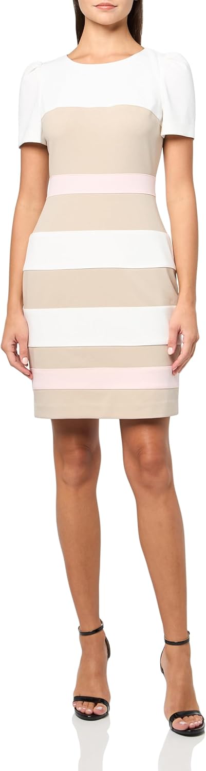

Женское мини-платье-футляр с короткими рукавами и полосатым принтом Tommy Hilfiger из крепа-скуба, Ivory Khaki/Ballerina Pink