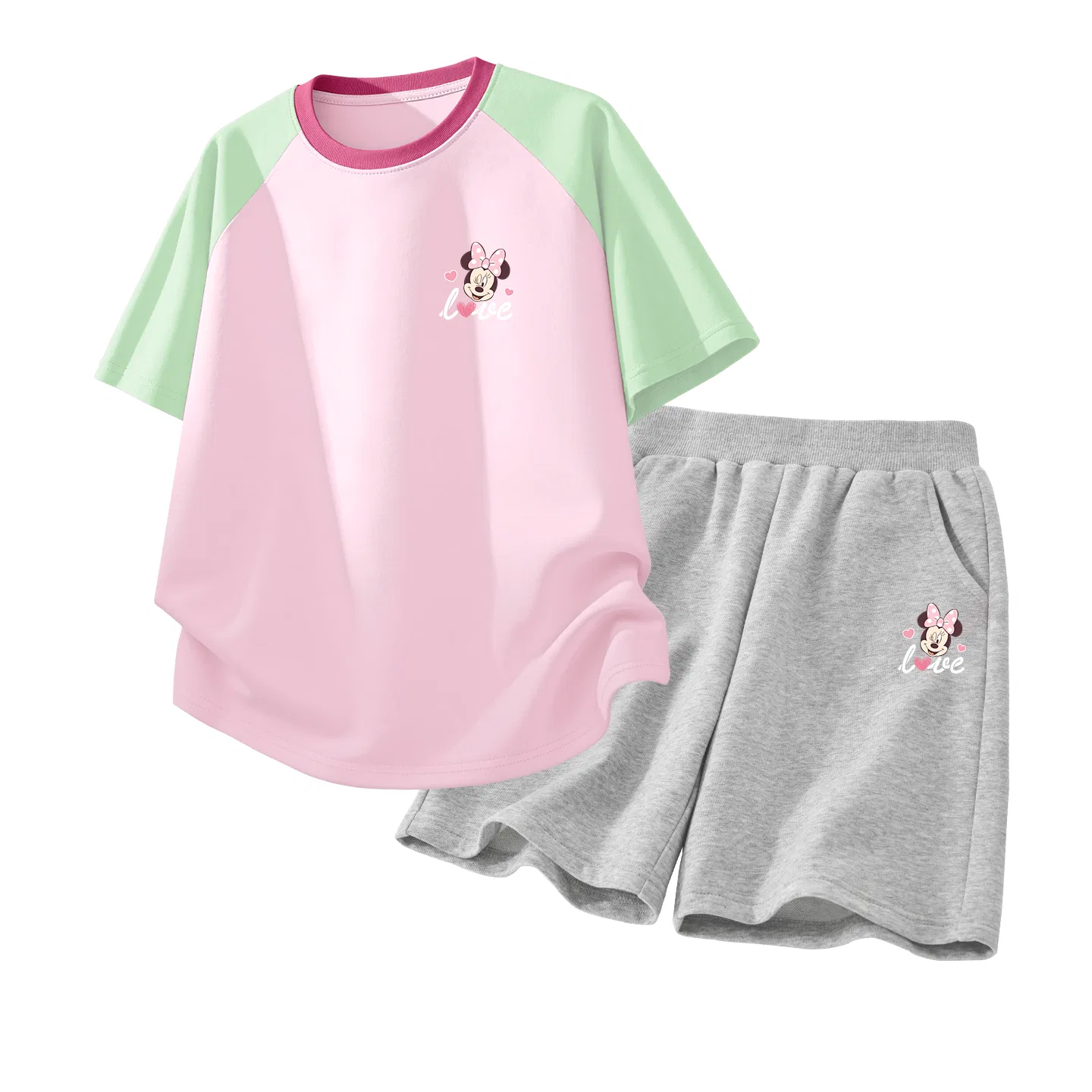 Детский спортивный костюм Disney Casual Sportswear 2 Piece Set, зеленый/розовый/серый