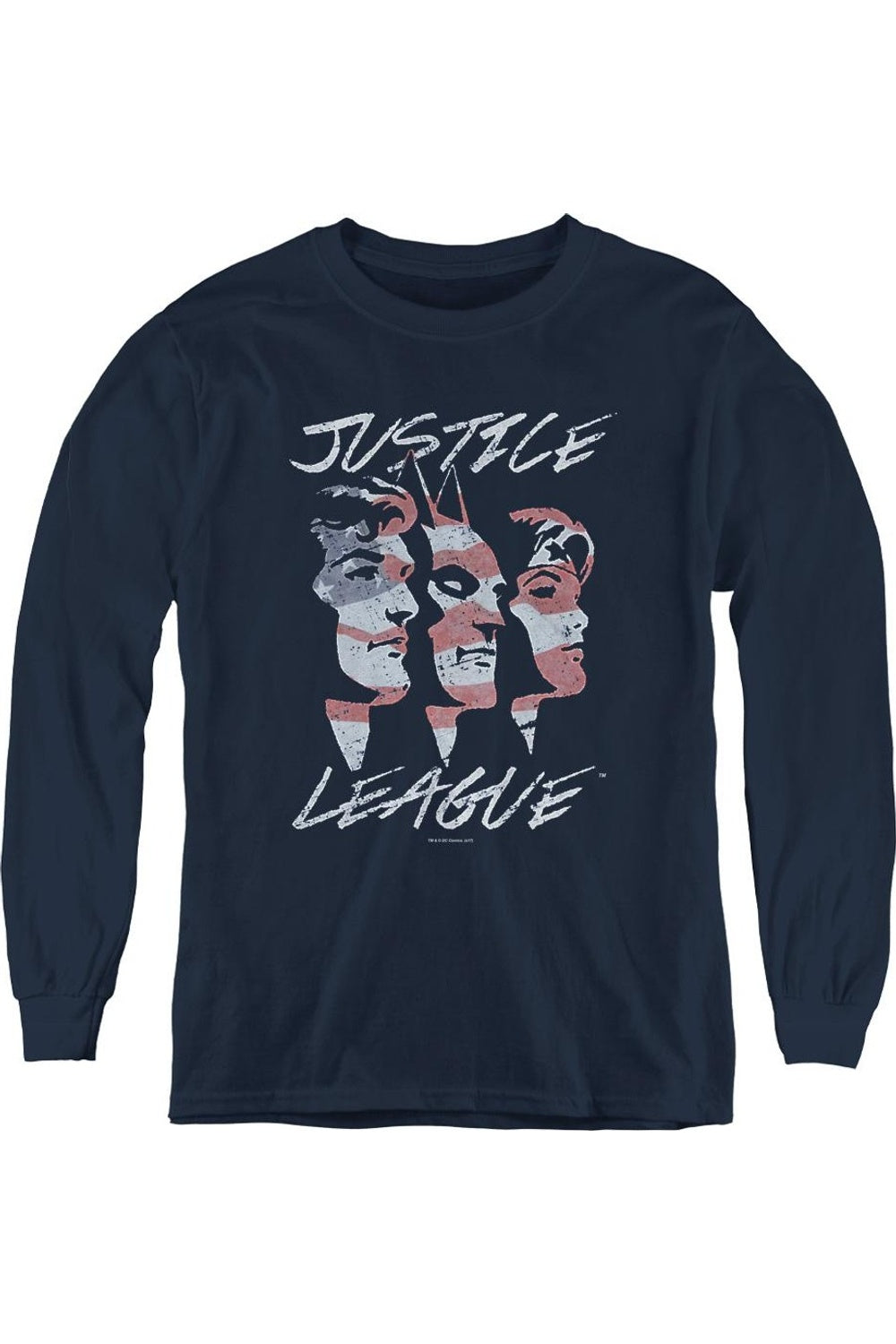 

Футболка с длинным рукавом Justice League of America "Справедливость для Америки" молодежная Gildan, темно-синий