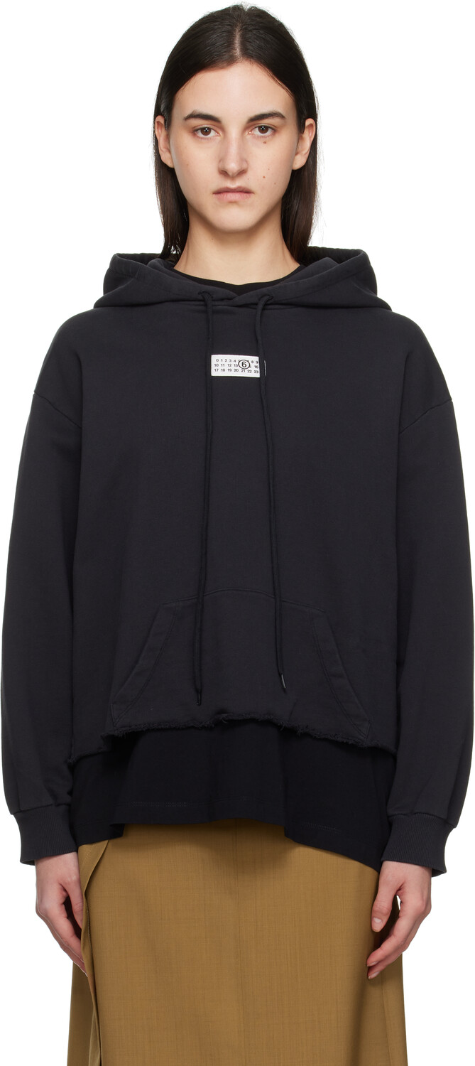 

Черная толстовка с капюшоном и логотипом Raw Hem MM6 Maison Margiela