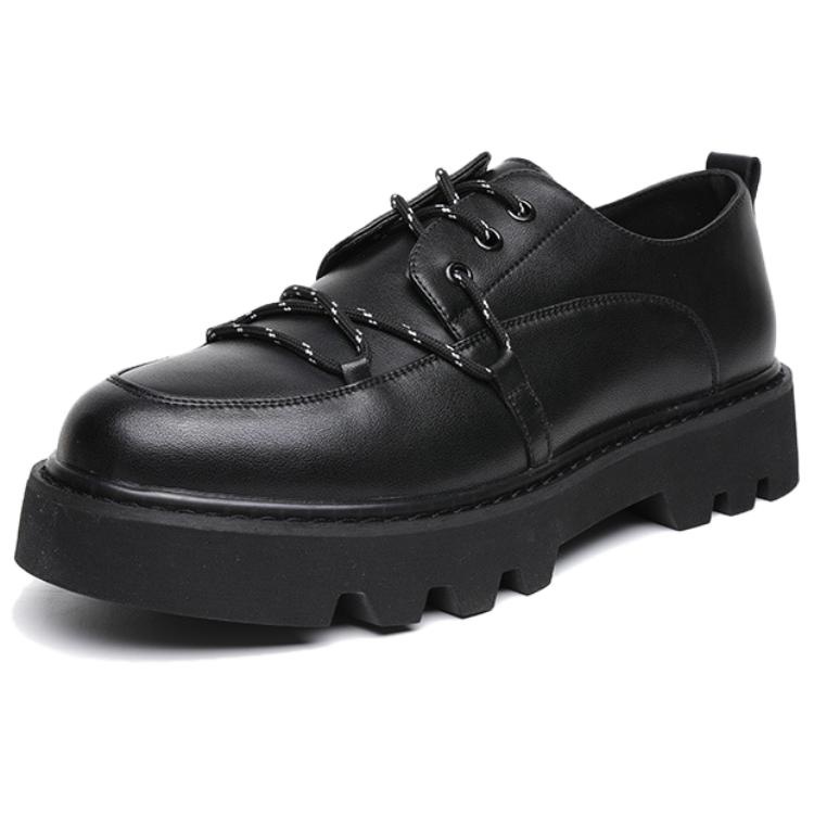 WEISHIBANGWEI Повседневные кожаные туфли мужские черные с потайным клином, цвет Black Hidden Wedge — фото 2