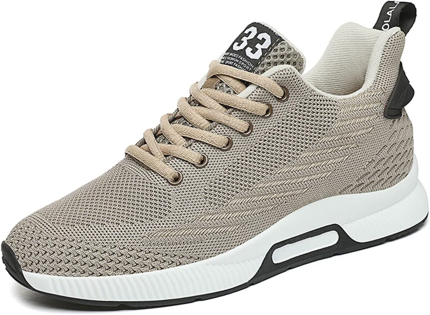 

Мужские кроссовки-лифты с невидимым увеличением роста, спортивные повседневные кеды на шнуровке, делают вас выше, высота каблука - 6 см / 2,36 дюйма, скрытый каблук Meidiastra, бежевый