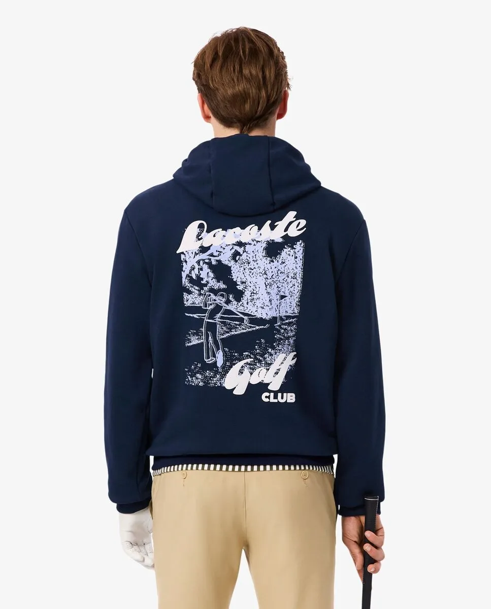 Мужская толстовка с капюшоном для гольфа из флиса с принтом синего цвета Lacoste — фото 2