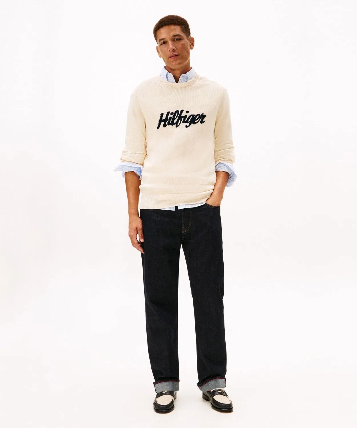 Свитер с круглым вырезом Tommy Hilfiger из хлопка белый — фото 3