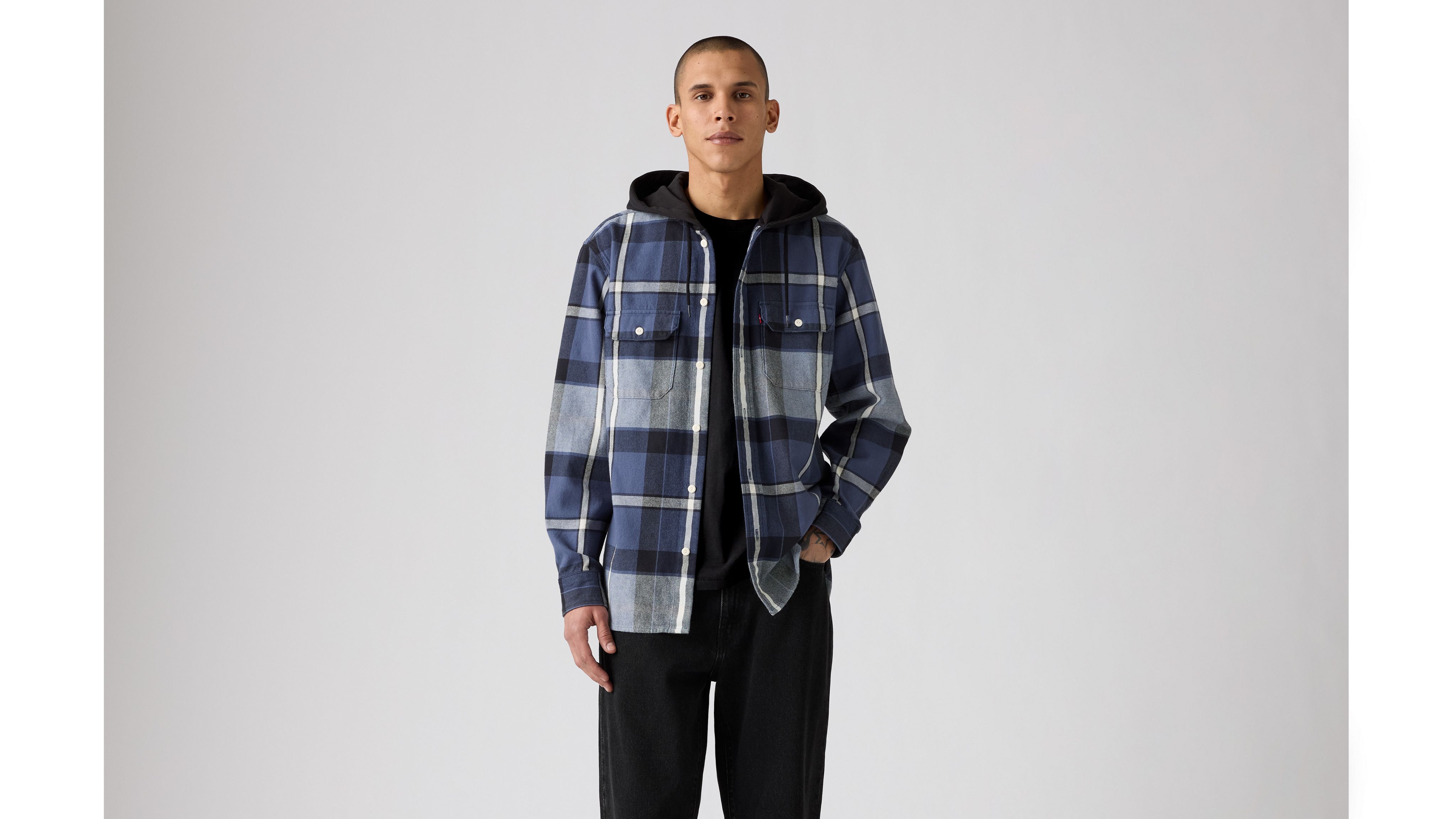 Классическая рабочая рубашка с капюшоном в клетку Levi's, Temescal Plaid Vintage Indigo - Blue — фото 2