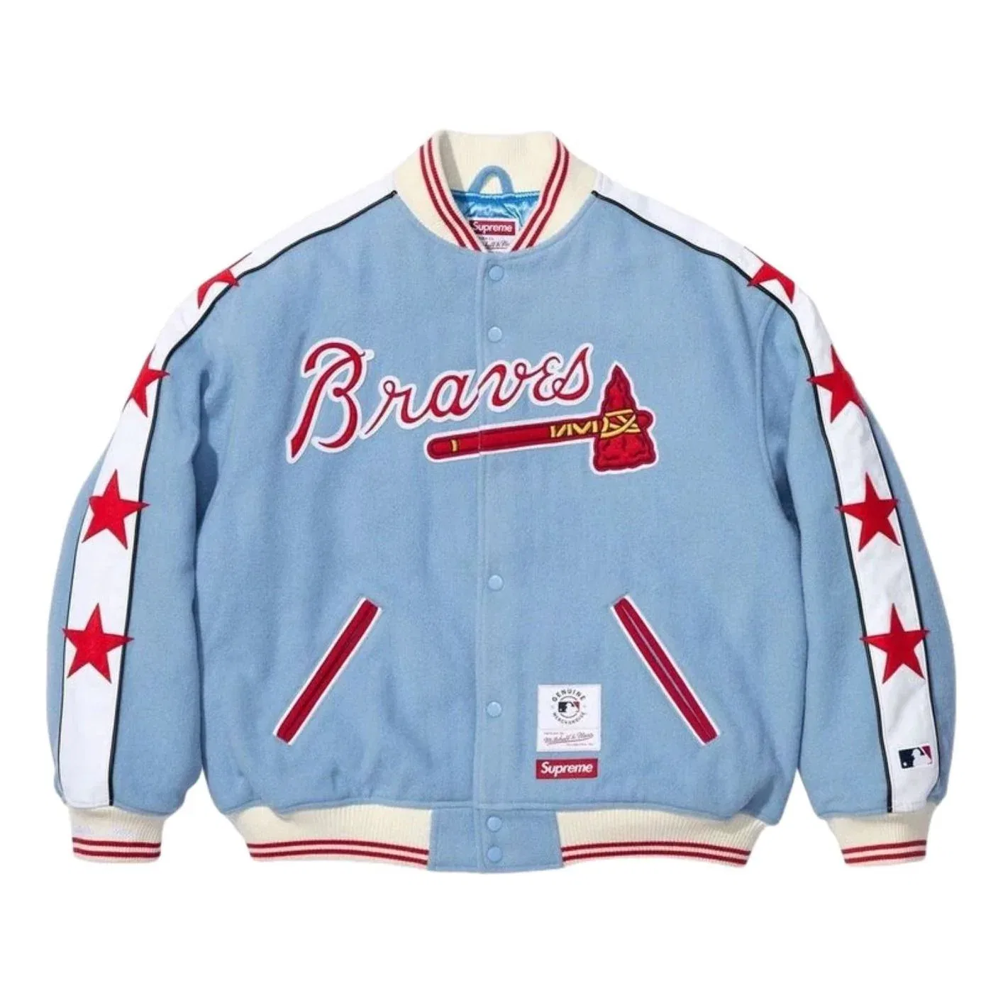 Куртка Supreme x Mitchell & Ness SS26 Teams Varsity Jacket 'Light Blue' SUP-SS26-281-BLU, синий