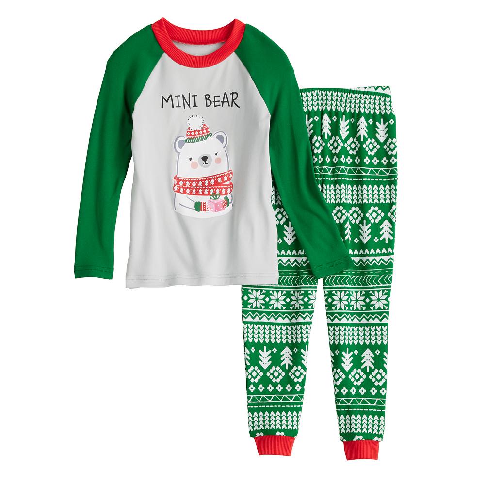 

Пижамный комплект Jammies For Your Families для маленьких девочек с медвежьим верхом и низом, цвет Green Fairisle