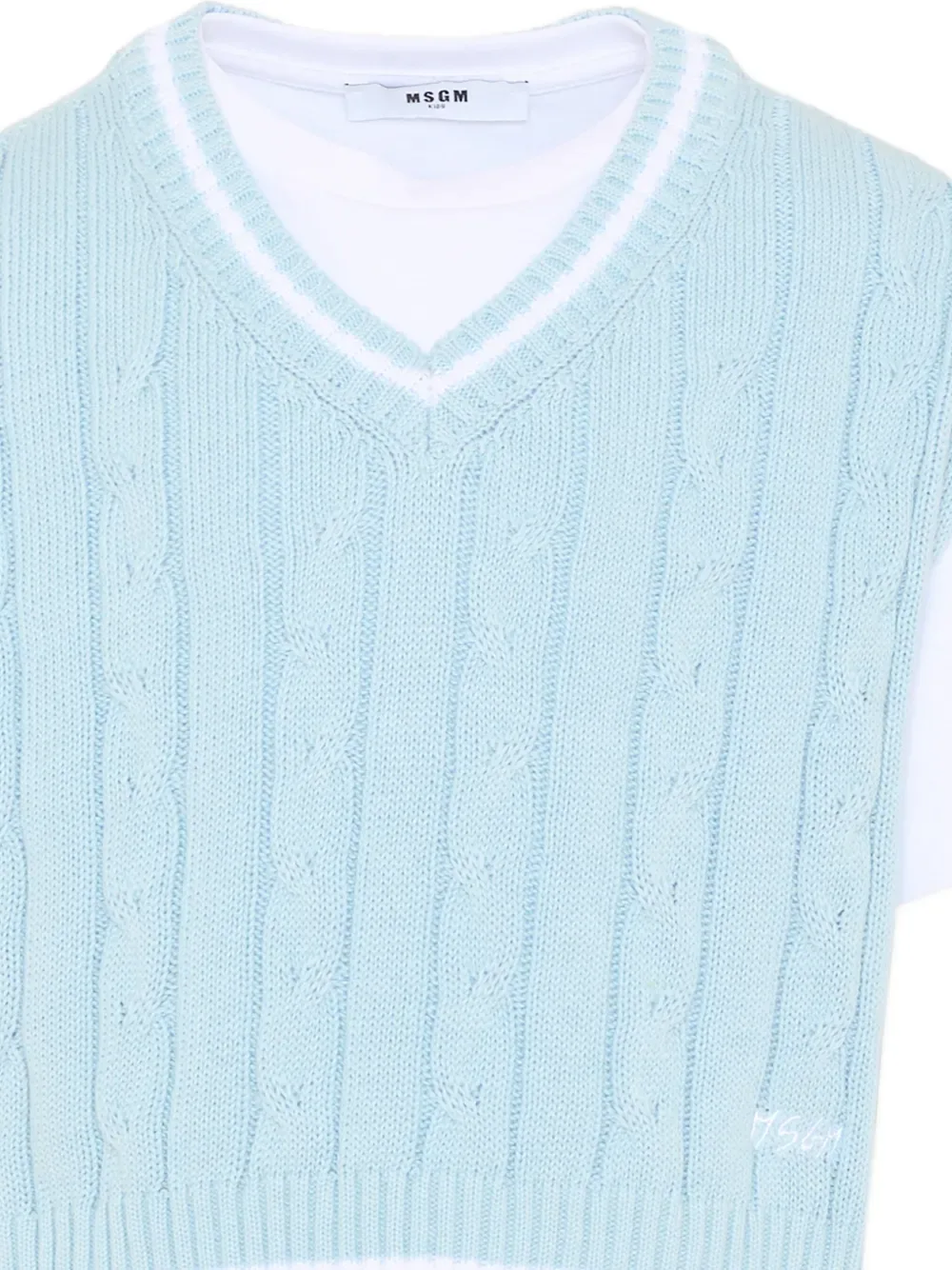 Футболка с круглым вырезом и ажурной вязкой MSGM Kids, синий — фото 3
