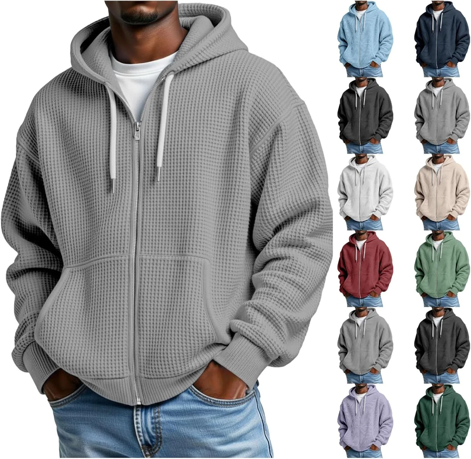 

Толстовка мужская JiXiang Waffle Knitted Full Zip Up с капюшоном на шнурке