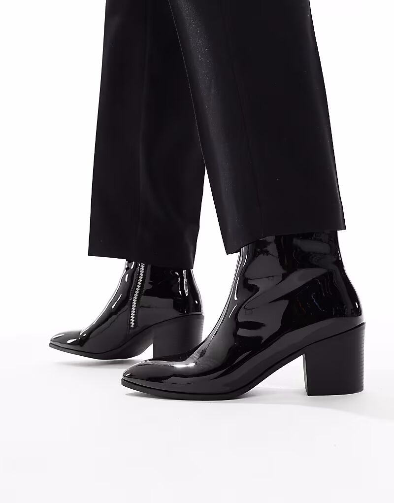 Ботинки челси на каблуке из черной лакированной кожи Asos Design — фото 4