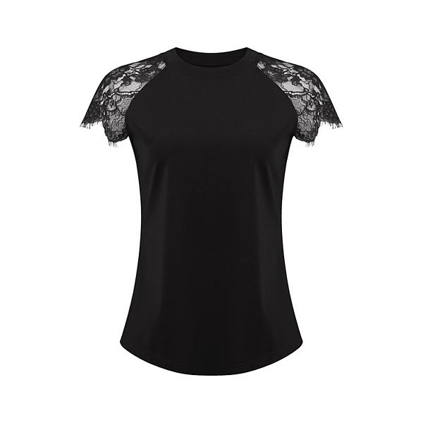 

Женский топ с коротким рукавом и кружевом Inspire Chic, Black