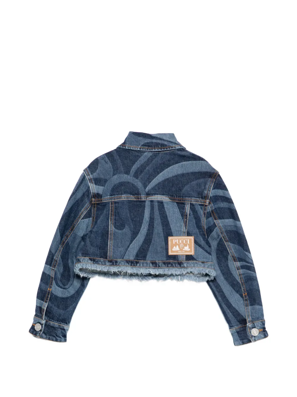 Джинсовая куртка с бахромой и узором PUCCI Junior, синий — фото 2