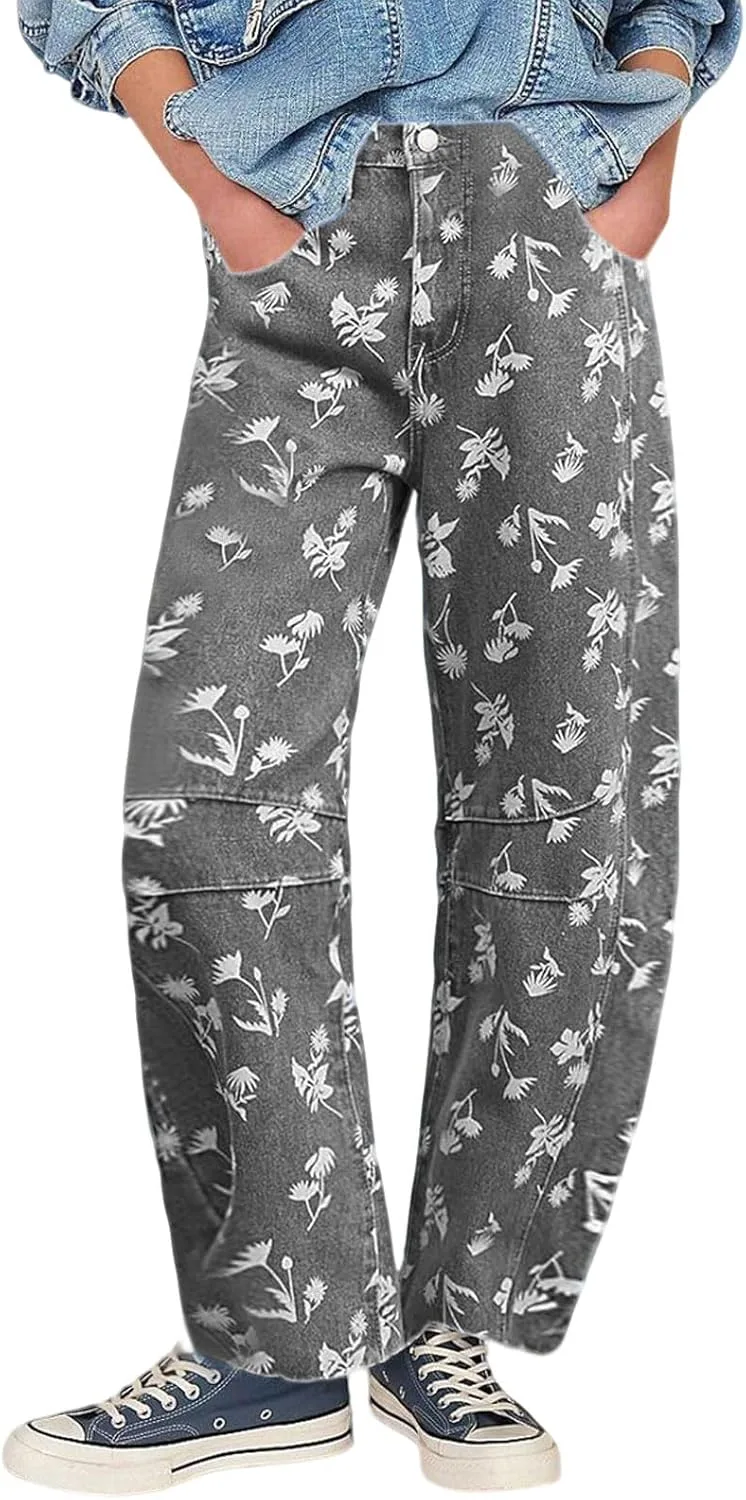 

Женские джинсы-бочонки Casual с цветочным принтом и пачворком loveimgs