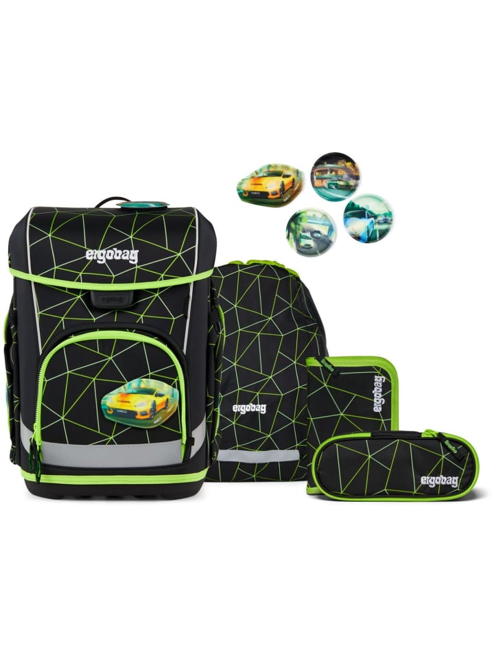 

Ergobag Школьный рюкзак Cubo Light, 5 предметов, CyBär Race, зеленый