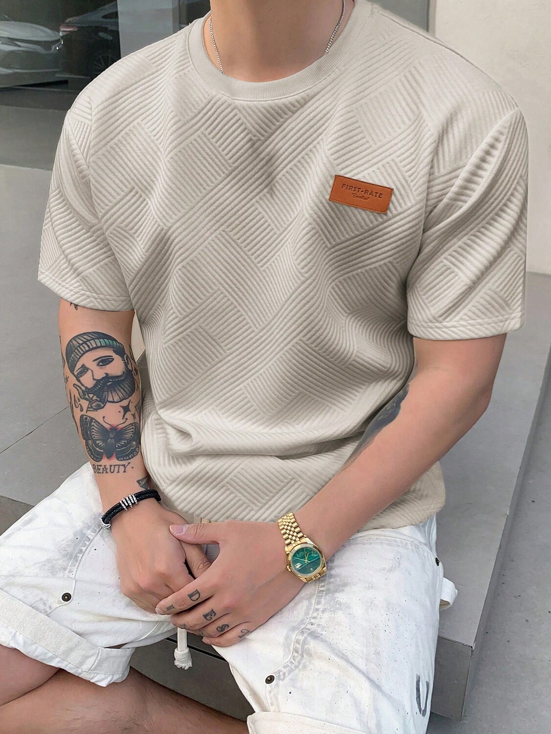 

Мужская летняя повседневная футболка с короткими рукавами и буквенным принтом Dazy, хаки