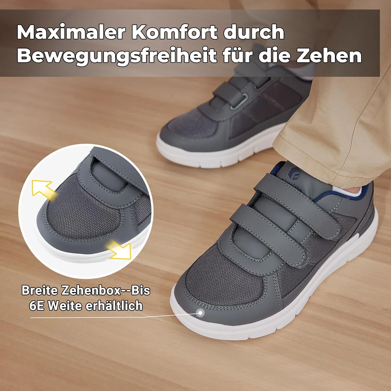 Мужские кроссовки FitVille Easytop Duo Strap V3 Extra Wide Trainers Trainers, Gray — фото 4