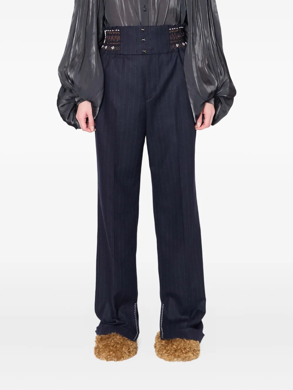 

Брюки в тонкую полоску с бисером Kolor, синий