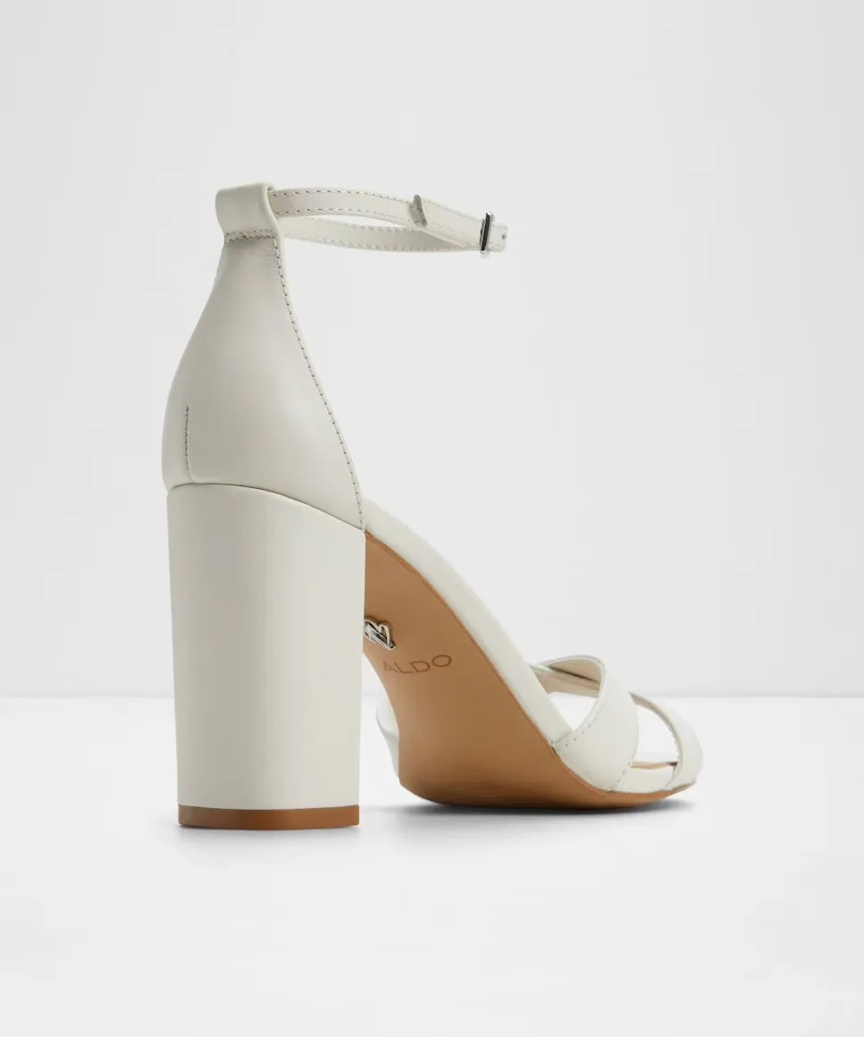Женские кожаные босоножки на каблуке с круглым носком Aldo, белый — фото 2