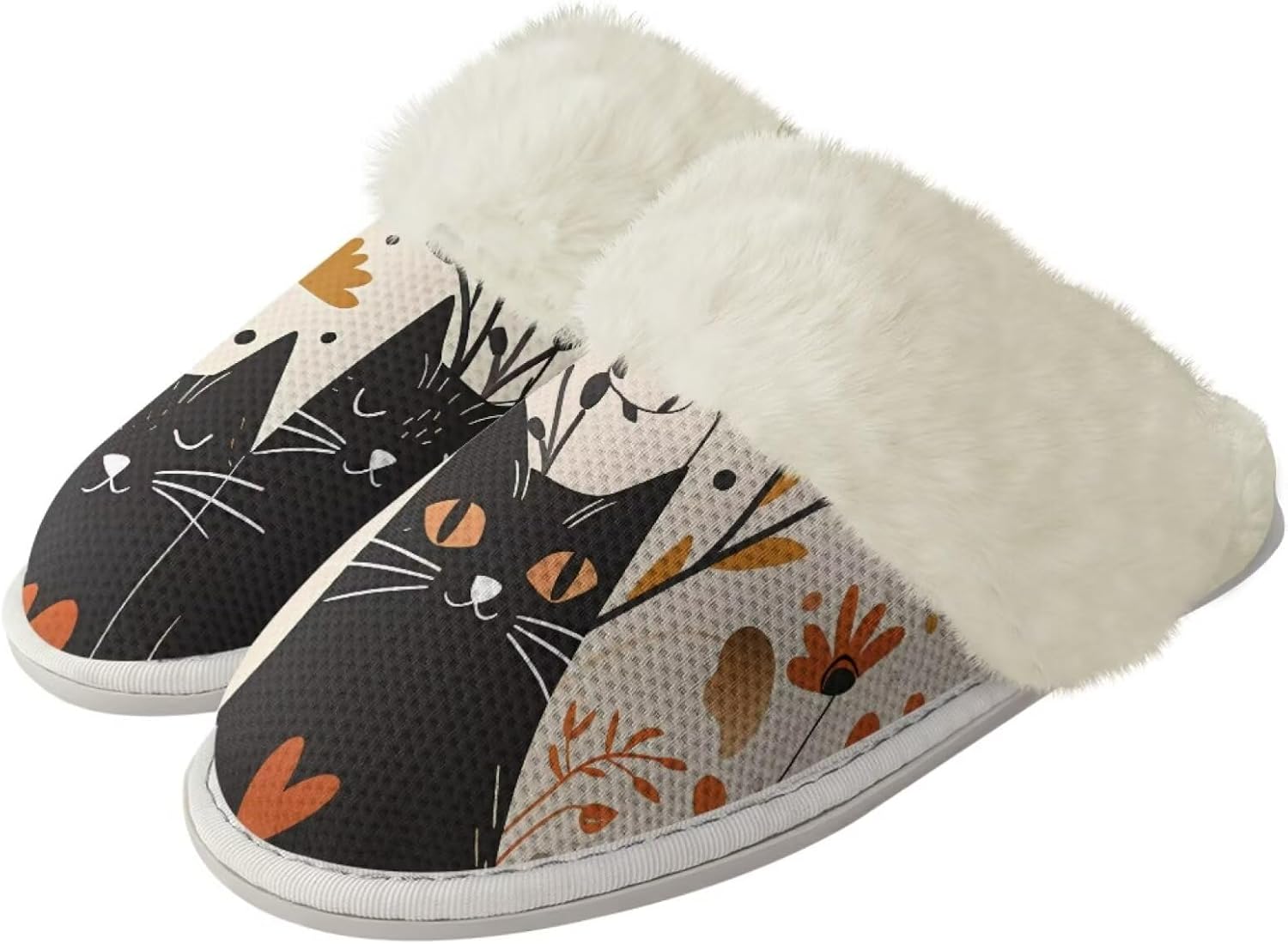 

Женские и мужские теплые тапочки мягкие плюшевые домашние тапочки с противоскользящей подошвой, пушистым воротником, для спальни, для дома и улицы Jiquruby, Cat Flower