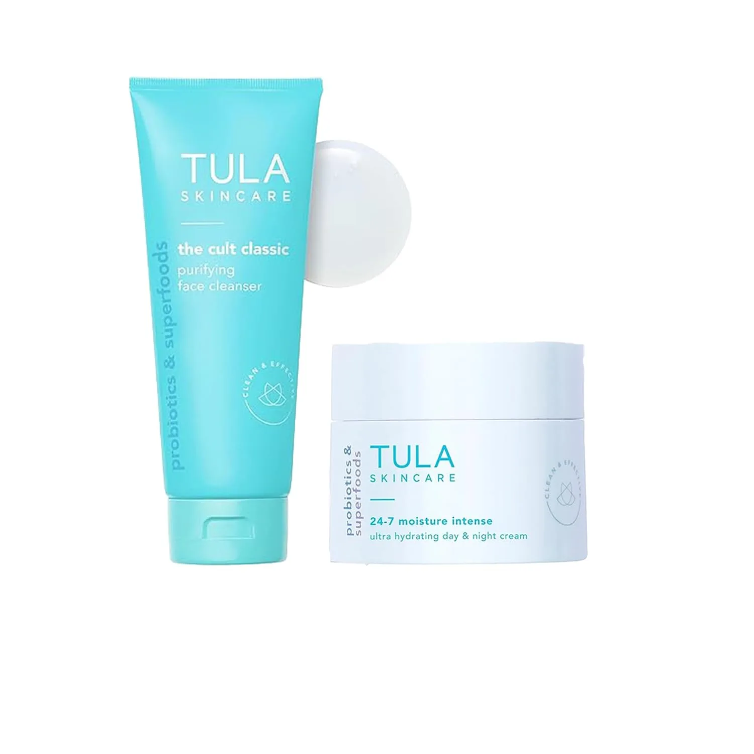 Очищающее средство для лица TULA Skin Care Cult Classic, 190 мл + Ультраувлажняющий дневной и ночной крем 24-7 Moisture - дорожный размер, 14 мл, набор из 2 предметов