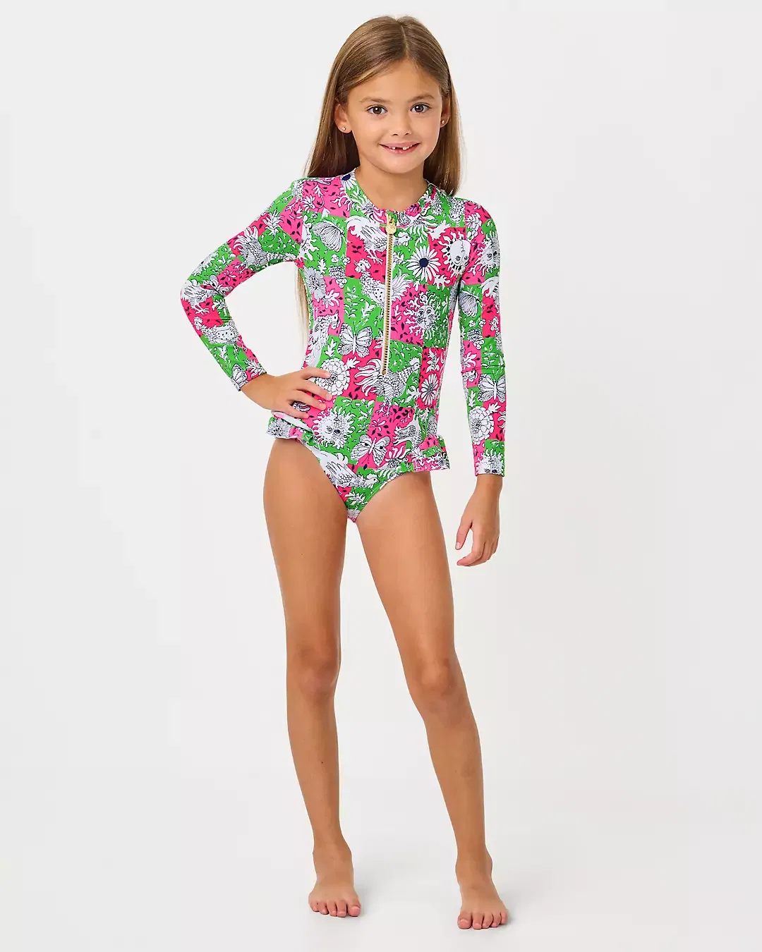 Рашгард для девочек Denning с защитой от ультрафиолета UPF 50+ Lilly Pulitzer, Cherry Blossom Pink Lil Chicken Check