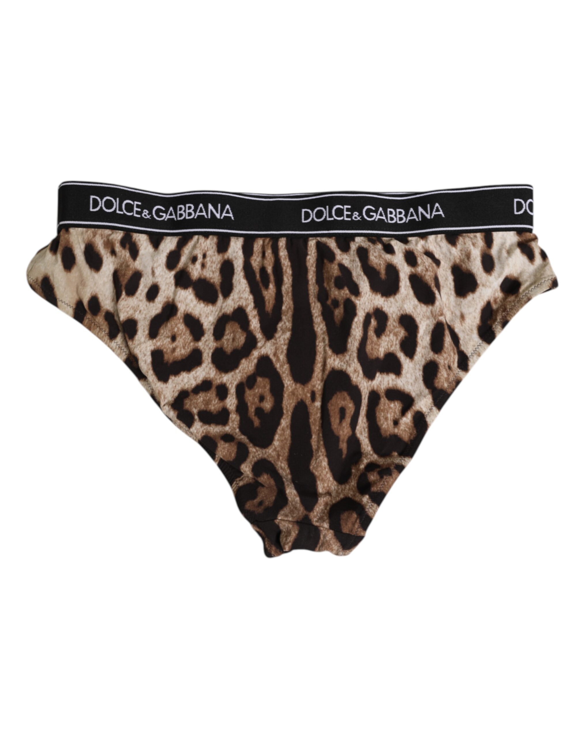 Коричневые нейлоновые трусики с высокой талией и леопардовым принтом Dolce & Gabbana, коричневый — фото 3