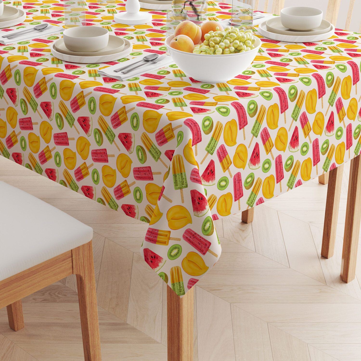 

Квадратная скатерть, 100 % хлопок, 52x52 дюйма Summer Fruit Pops