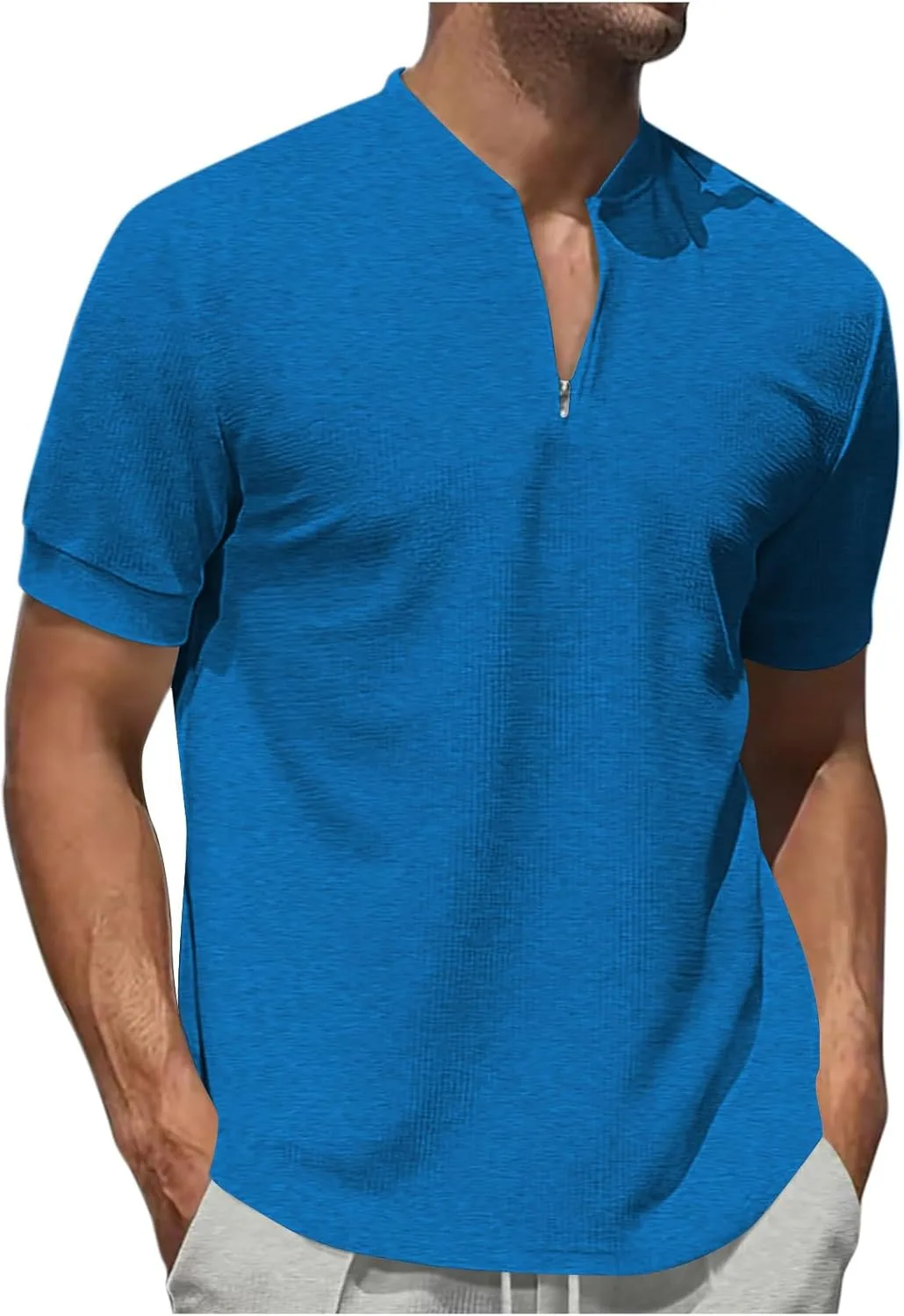 

Мужская летняя футболка с коротким рукавом и четверть-молнией для тренировок