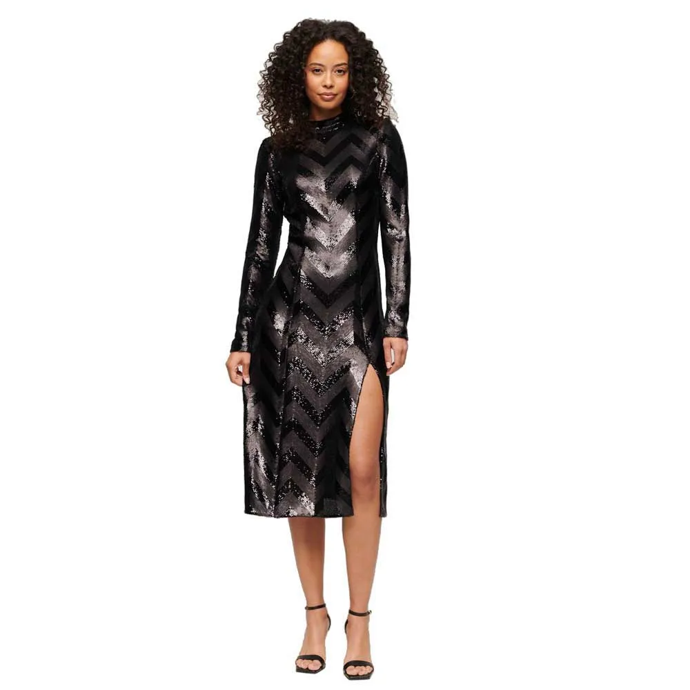 

Платье Superdry Chevron long sleeve midi, черный