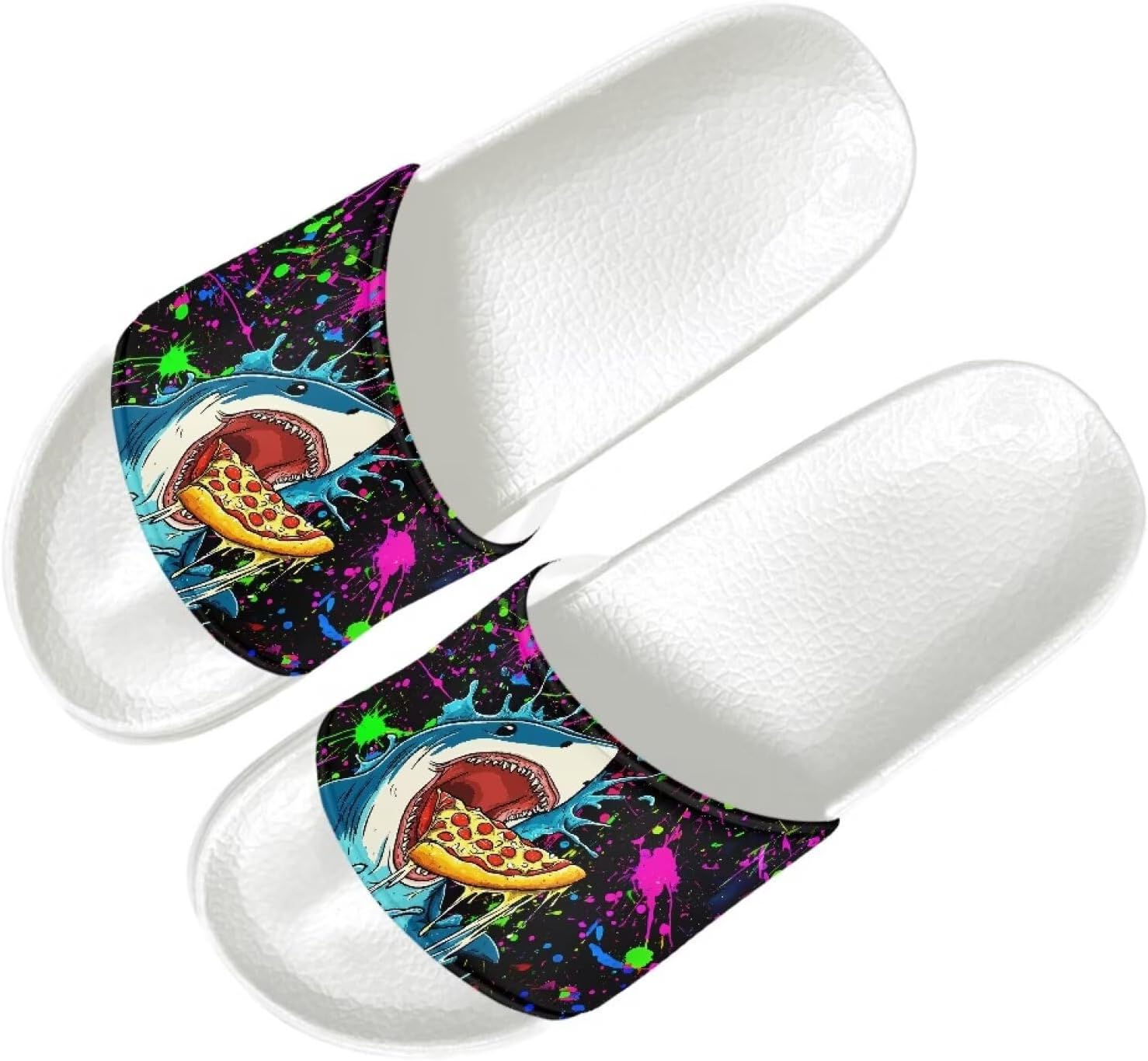 

Мужские шлепанцы Quxjehoe, быстросохнущие для душа, противоскользящие, легкие, модные летние сандалии, размеры США 5-14, Pizza Shark