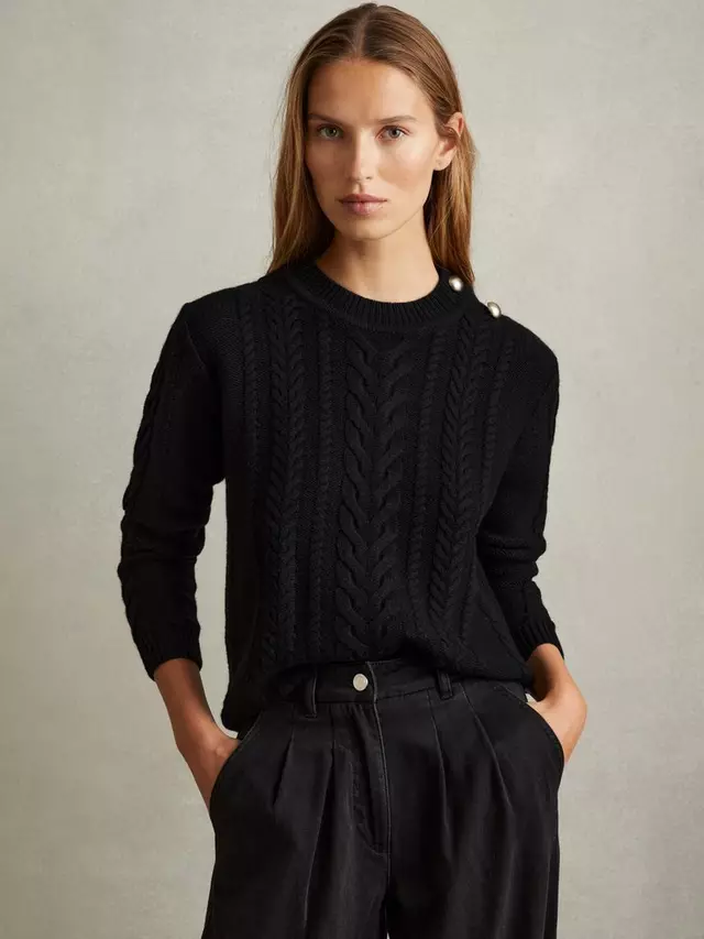 

Джемпер Reiss Libby Wool Cashmere Blend Cable Knit, черный