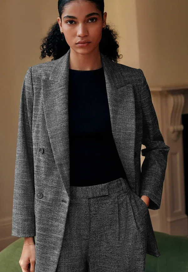 Пальто Next Regular fit crosshatch double breasted longline short coat, серый — фото 3