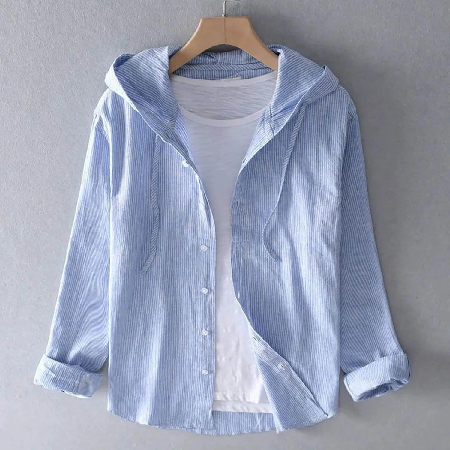 Блуза, мужская, Button Down, рубашка, короткий рукав, длинный рукав, деловая, повседневная, впитывает пот, быстро сохнет, устойчива к пятнам пота, простая, стильная, комфортная, легкая, мягкая, однотонная, синий — фото 2