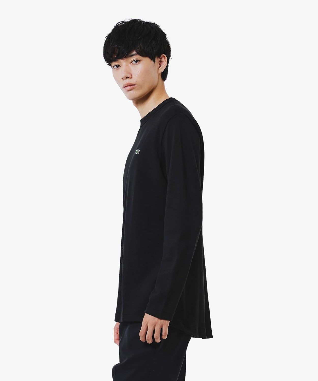 Мужская классическая футболка с длинным рукавом и объемным пике от LACOSTE (Официальная версия), черный — фото 4