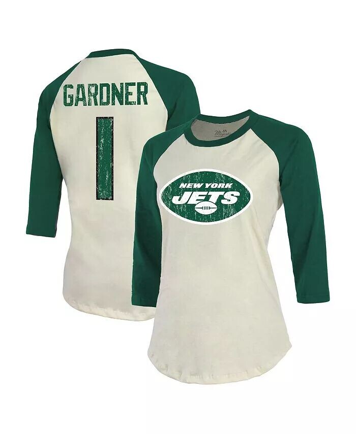 

Женские нитки Ahmad Sauce Gardner Cream, Green New York Jets Имя и номер игрока Футболка реглан с рукавами 3/4 Majestic
