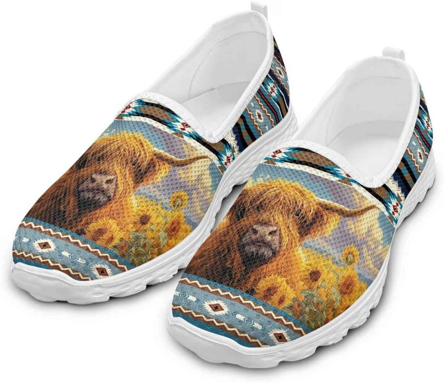 

Женские слипоны Howilath, удобные повседневные антискользящие спортивные туфли, модные лоферы без шнурков с подошвой из ЭВА, размеры 5.5-10.5, Ethnic Highland Cow