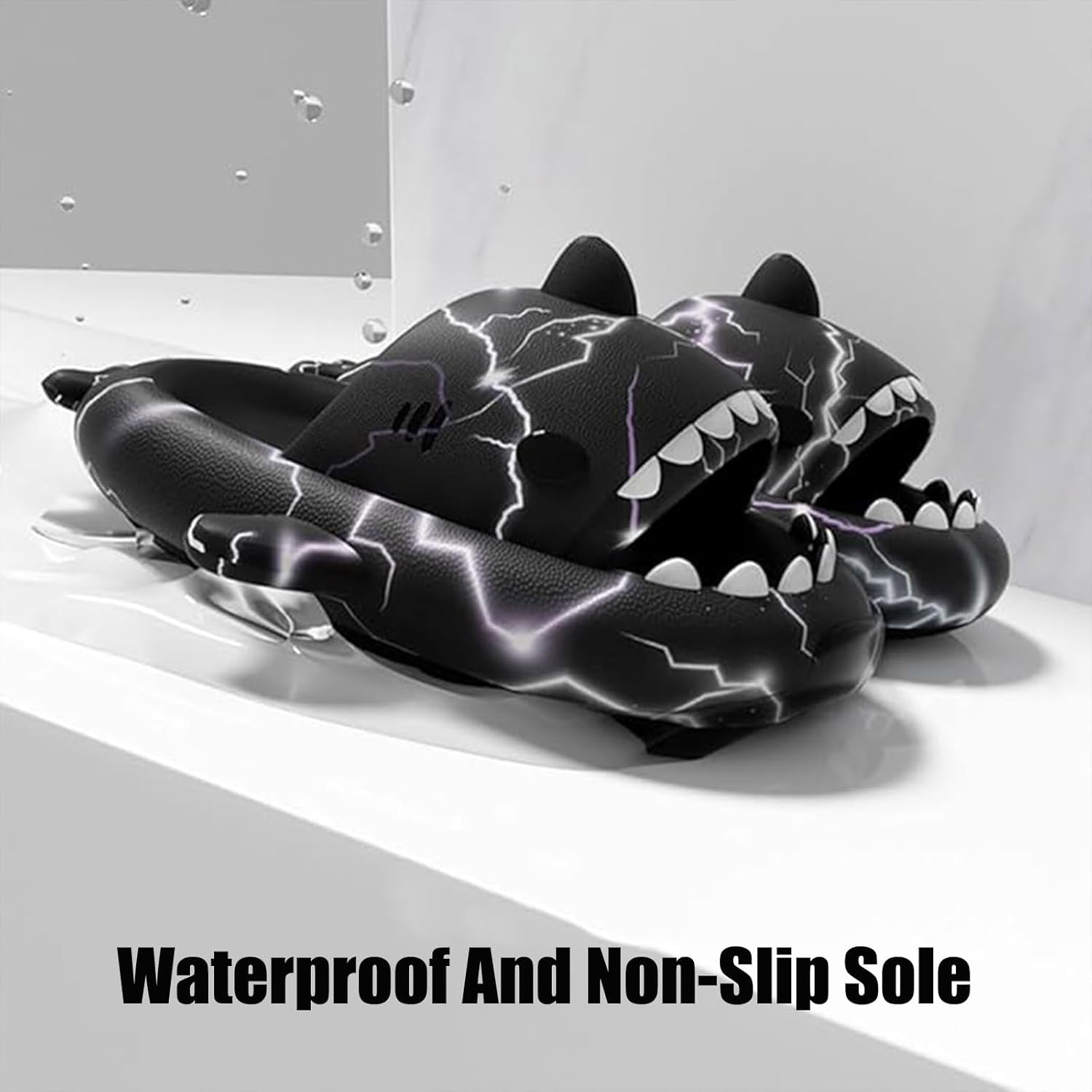 Сланцы Jfxgjuv Ice Cream с акулой, сланцы с 3D забавными плавниками, унисекс сланцы с облаками и акулой, ЭВА сланцы с открытым носком для душа, бассейна, пляжа, черный/синий/фиолетовый — фото 3