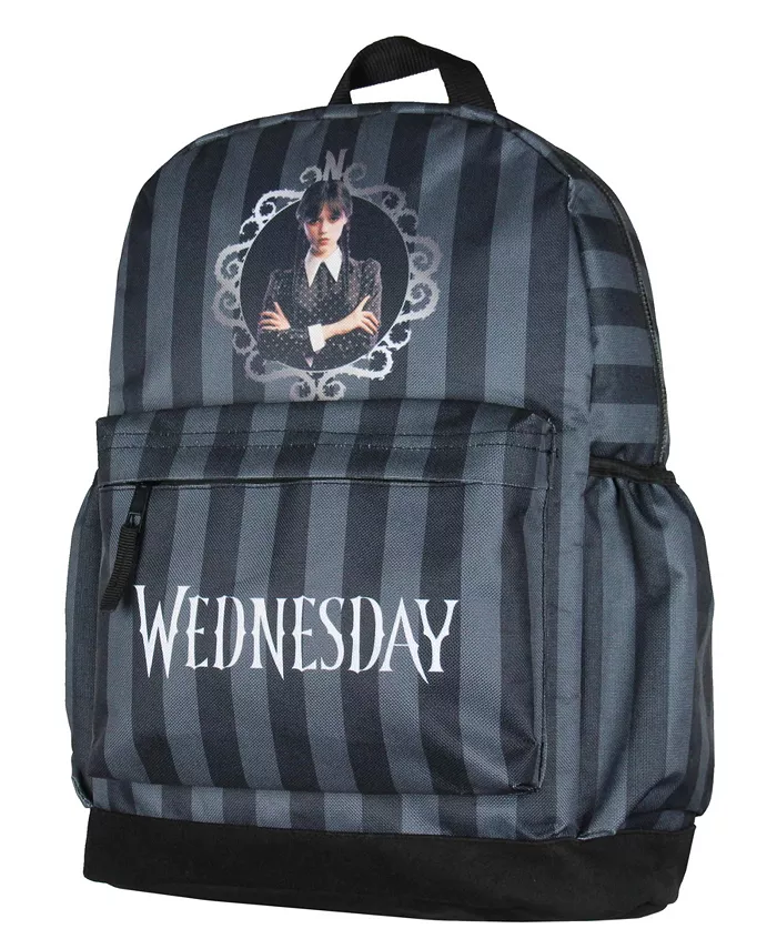 

Полосатый рюкзак для школьных путешествий в стиле сериала «Портрет Аддамса» для ежедневного использования Wednesday, черный