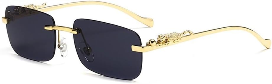 

Солнцезащитные очки без оправы, прямоугольные, винтажные, с металлическим каркасом и изображением головы леопарда. Модные солнцезащитные очки без оправы с тонировкой для женщин и мужчин GHVWYX, Q