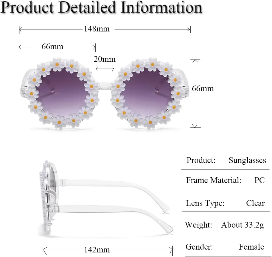 

Круглые солнцезащитные очки в форме цветка для женщин, милые очки с защитой от УФ-излучения UV 400, очки в форме ромашки для отдыха на пляже FBHLZ, White+yellow