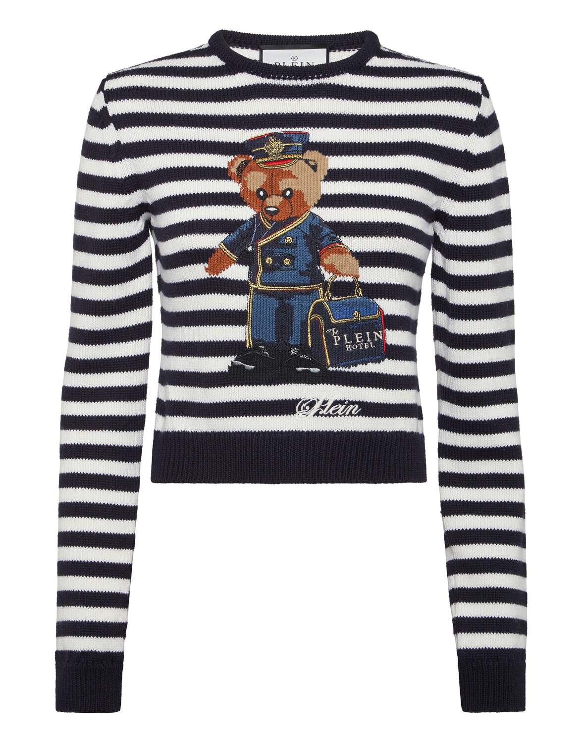 

Полосатый свитер с круглым вырезом Тедди Дверной человечек Philipp Plein, темно-синий