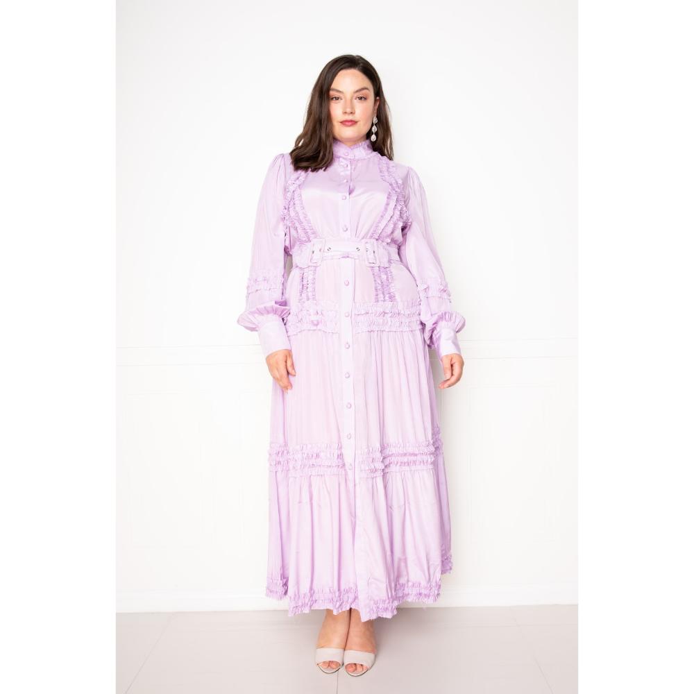 

Платье-рубашка с поясом и оборками FASHNZFAB, фиолетовый