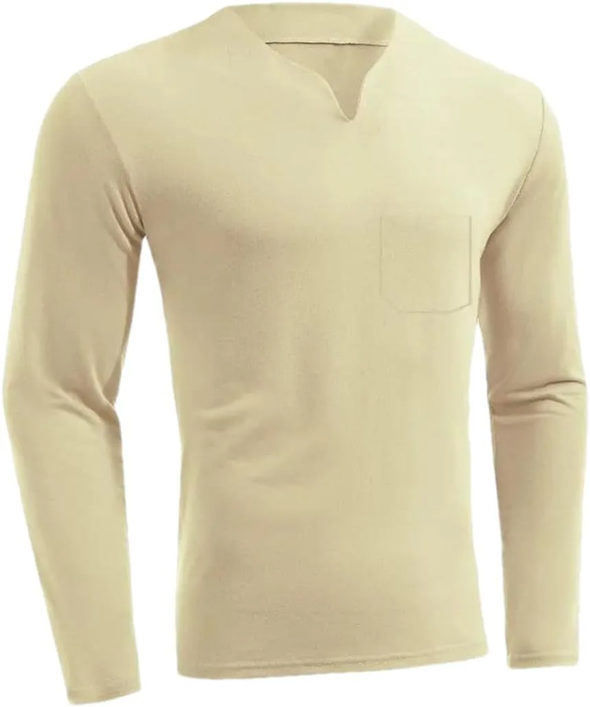 

Мужская тонкая футболка большого размера с длинным рукавом и V-образным вырезом