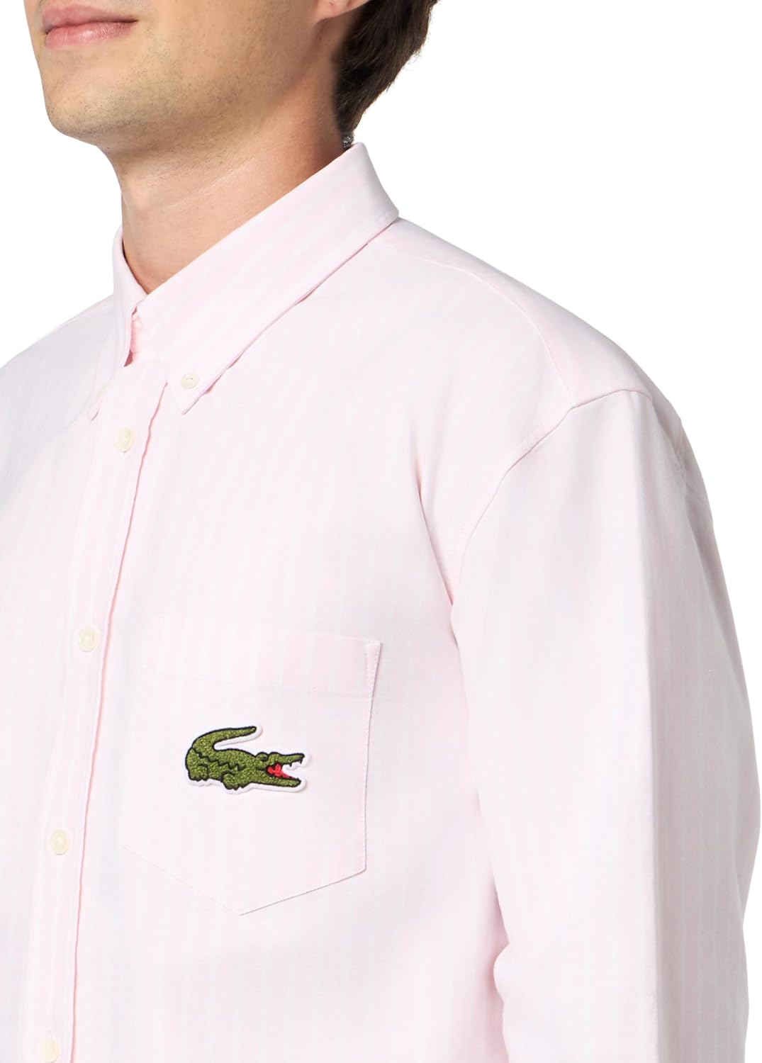 Рубашка Lacoste, мужская, с плетеным крокодильчиком, розово-белый — фото 3