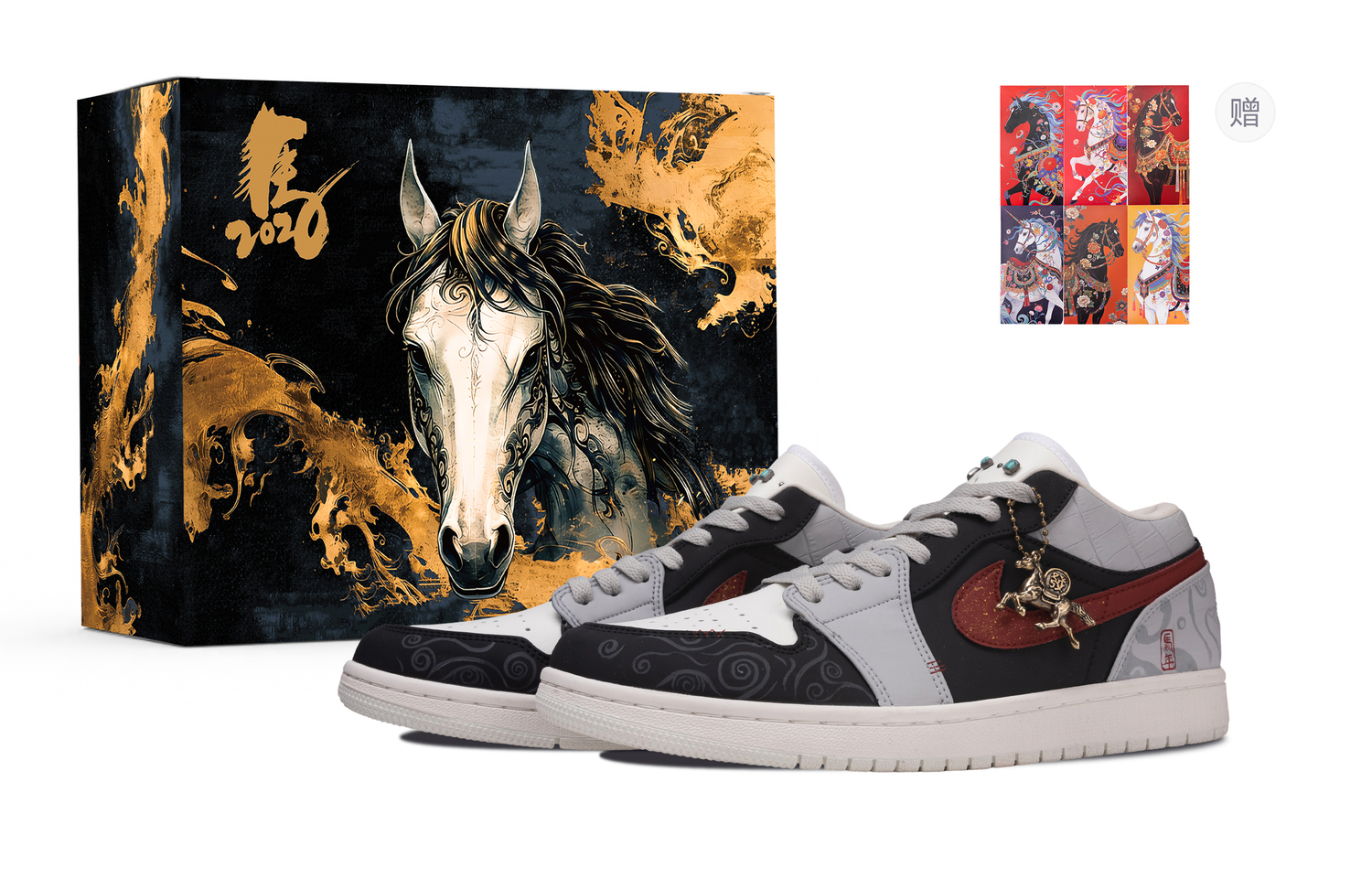 

Jordan Air 1 Horse Brings Blessing Абразивостойкие низкие винтажные баскетбольные кроссовки мужские черный серый