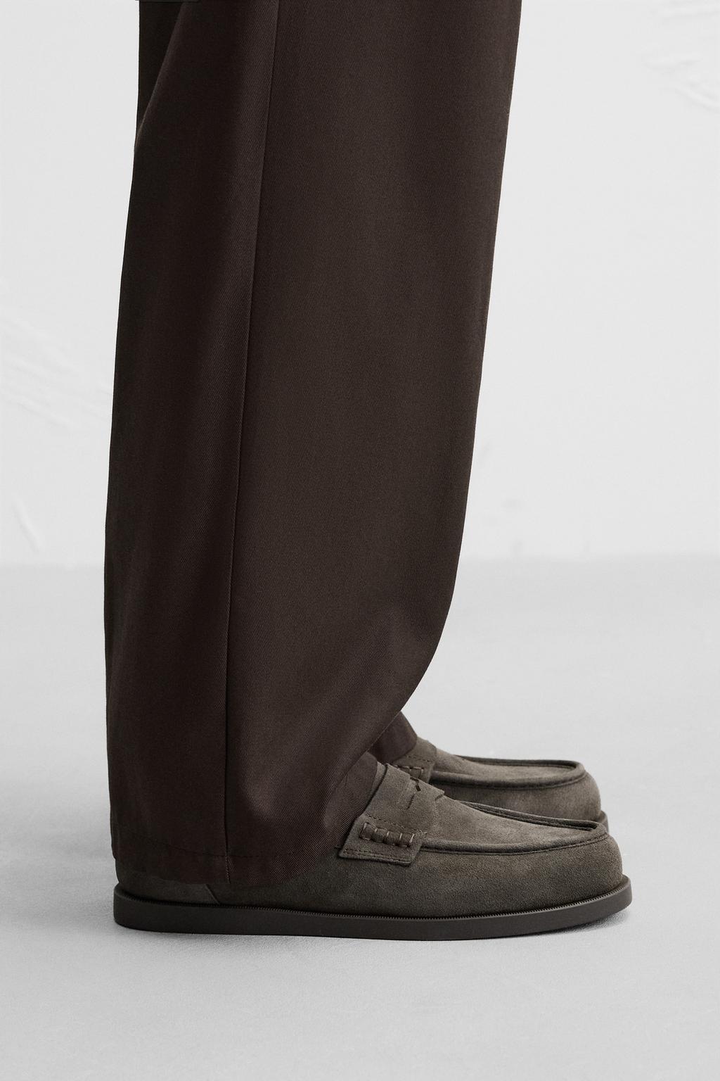 

Повседневные кожаные мокасины-пенни ZARA, цвет Taupe Grey