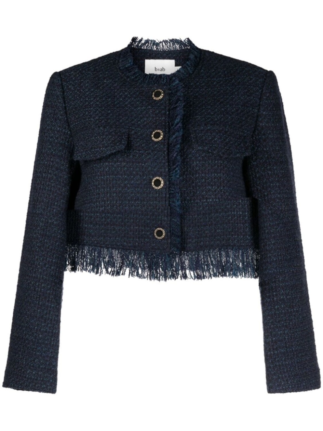 

B+Ab cropped frayed tweed jacket, синий